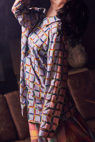 "The Painters" Collection- Crayon Check Blue and Pink Printed Shirt