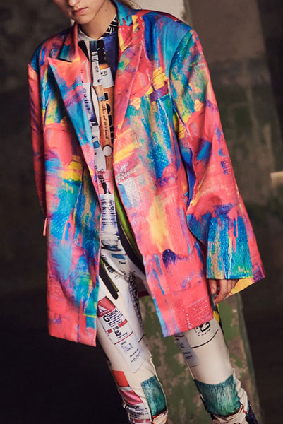 "The Painters" Collection- Artistic Brushes Printed Over Sized Blazer