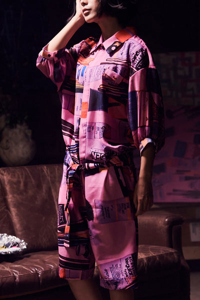 "The Painters" Collection- Painting Tools Pink Printed 1/2 Sleeve Playsuit