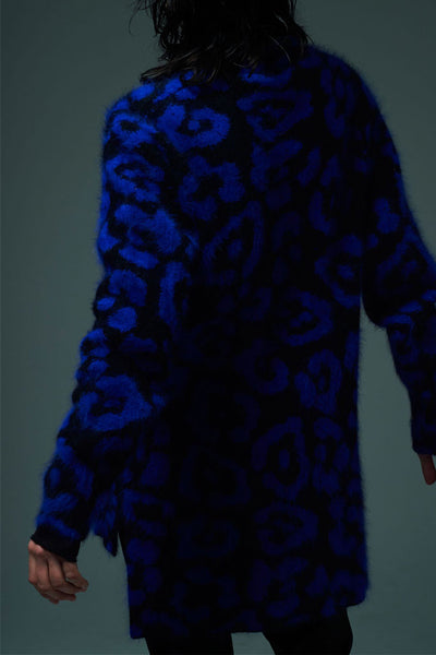 Slade Collection- Angora Hair Leopard Graphic Jacquard Knitted Cardigan - Johan Ku Shop