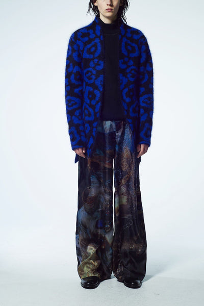 Slade Collection- Angora Hair Leopard Graphic Jacquard Knitted Cardigan - Johan Ku Shop