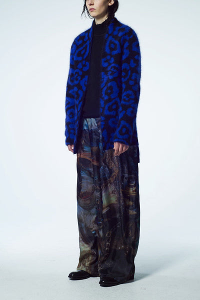 Slade Collection- Angora Hair Leopard Graphic Jacquard Knitted Cardigan - Johan Ku Shop