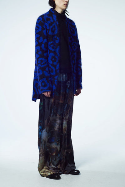 Slade Collection- Angora Hair Leopard Graphic Jacquard Knitted Cardigan - Johan Ku Shop