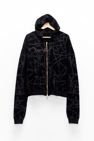 Slade Collection- Hand Writing Star Graphic Knitted Jacquard Over Sized Hoodie Coat - Johan Ku Shop