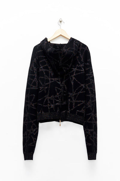 Slade Collection- Hand Writing Star Graphic Knitted Jacquard Over Sized Hoodie Coat - Johan Ku Shop