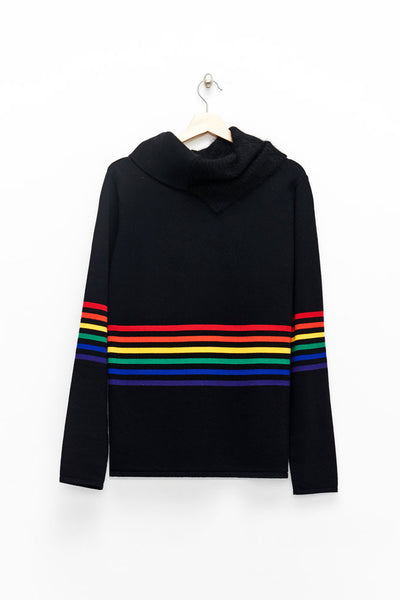 Slade Collection- Rainbow Colour Stripes Knitted Asymmetry Hign Neck Top - Johan Ku Shop