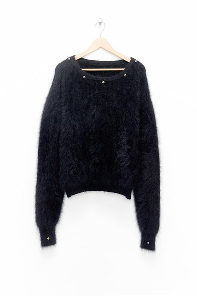 Slade Collection- Diamond Rivet Detailed Knitted Angora Yarn Over Sized Top - Johan Ku Shop