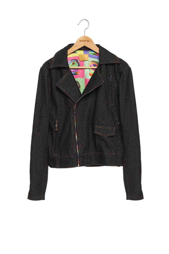 Andy Collection- Rainbow Detailed Biker Jacket - Johan Ku Shop