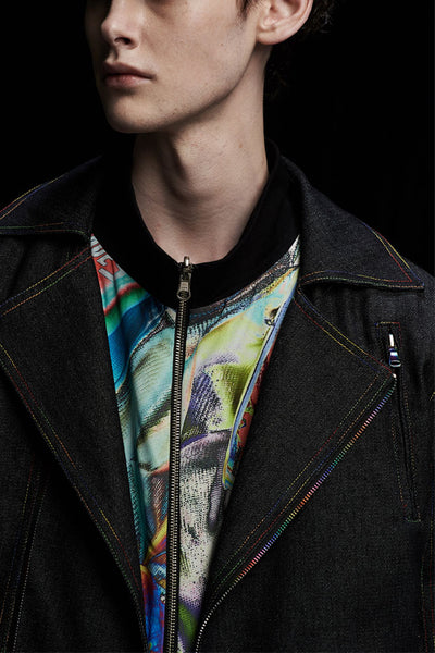 Andy Collection- Rainbow Detailed Biker Jacket - Johan Ku Shop