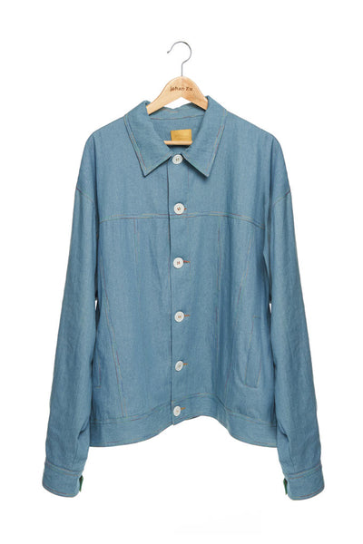 Andy Collection- Rainbow Detailed Over-sized Jeans Jacket-Light Blue - Johan Ku Shop