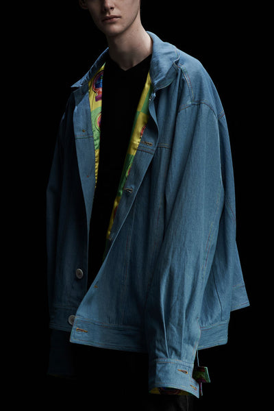 Andy Collection- Rainbow Detailed Over-sized Jeans Jacket-Light Blue - Johan Ku Shop