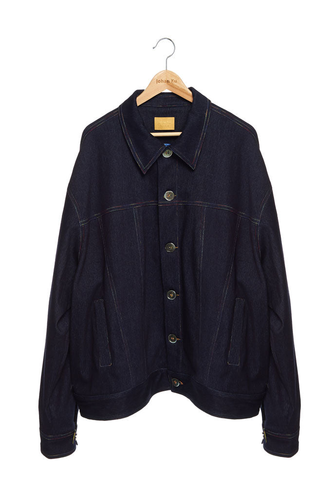 Andy Collection- Rainbow Detailed Over-sized Jeans Jacket-Deep Blue - Johan Ku Shop