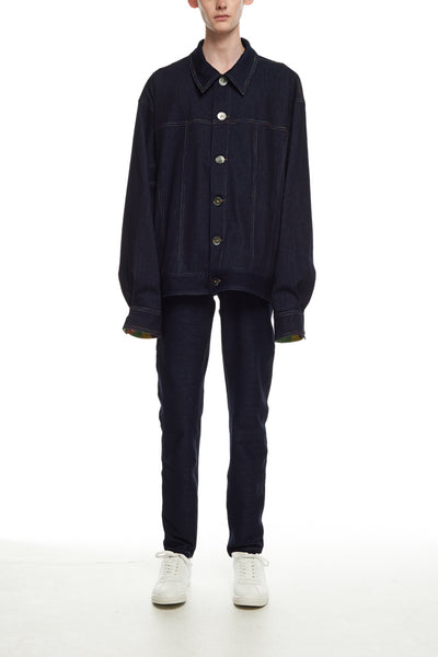 Andy Collection- Rainbow Detailed Over-sized Jeans Jacket-Deep Blue - Johan Ku Shop