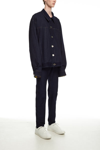 Andy Collection- Rainbow Detailed Over-sized Jeans Jacket-Deep Blue - Johan Ku Shop