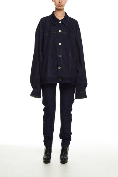 Andy Collection- Rainbow Detailed Over-sized Jeans Jacket-Deep Blue - Johan Ku Shop