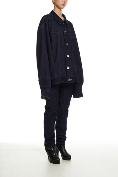 Andy Collection- Rainbow Detailed Over-sized Jeans Jacket-Deep Blue - Johan Ku Shop