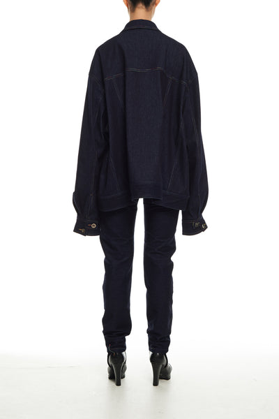 Andy Collection- Rainbow Detailed Over-sized Jeans Jacket-Deep Blue - Johan Ku Shop