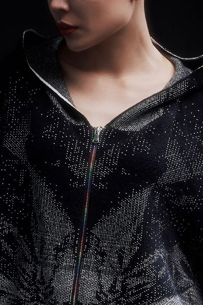 Andy Collection- Rainbow Zip Over-sized Knitted Jacquard Hoodie Cardigan - Johan Ku Shop