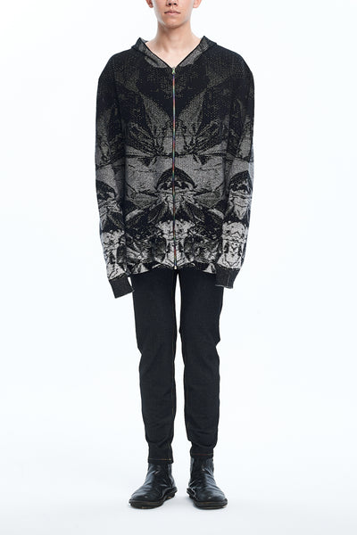 Andy Collection- Rainbow Zip Over-sized Knitted Jacquard Hoodie Cardigan - Johan Ku Shop