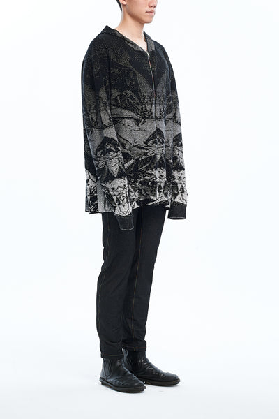 Andy Collection- Rainbow Zip Over-sized Knitted Jacquard Hoodie Cardigan - Johan Ku Shop