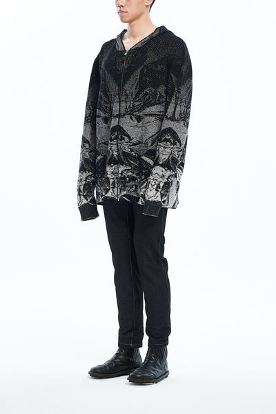 Andy Collection- Rainbow Zip Over-sized Knitted Jacquard Hoodie Cardigan - Johan Ku Shop
