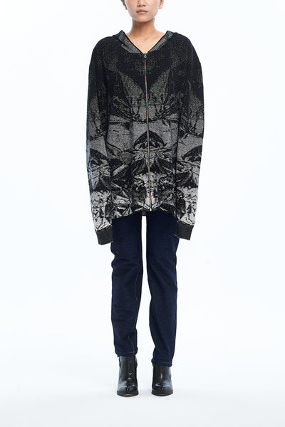 Andy Collection- Rainbow Zip Over-sized Knitted Jacquard Hoodie Cardigan - Johan Ku Shop
