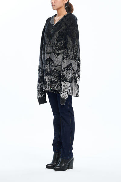 Andy Collection- Rainbow Zip Over-sized Knitted Jacquard Hoodie Cardigan - Johan Ku Shop