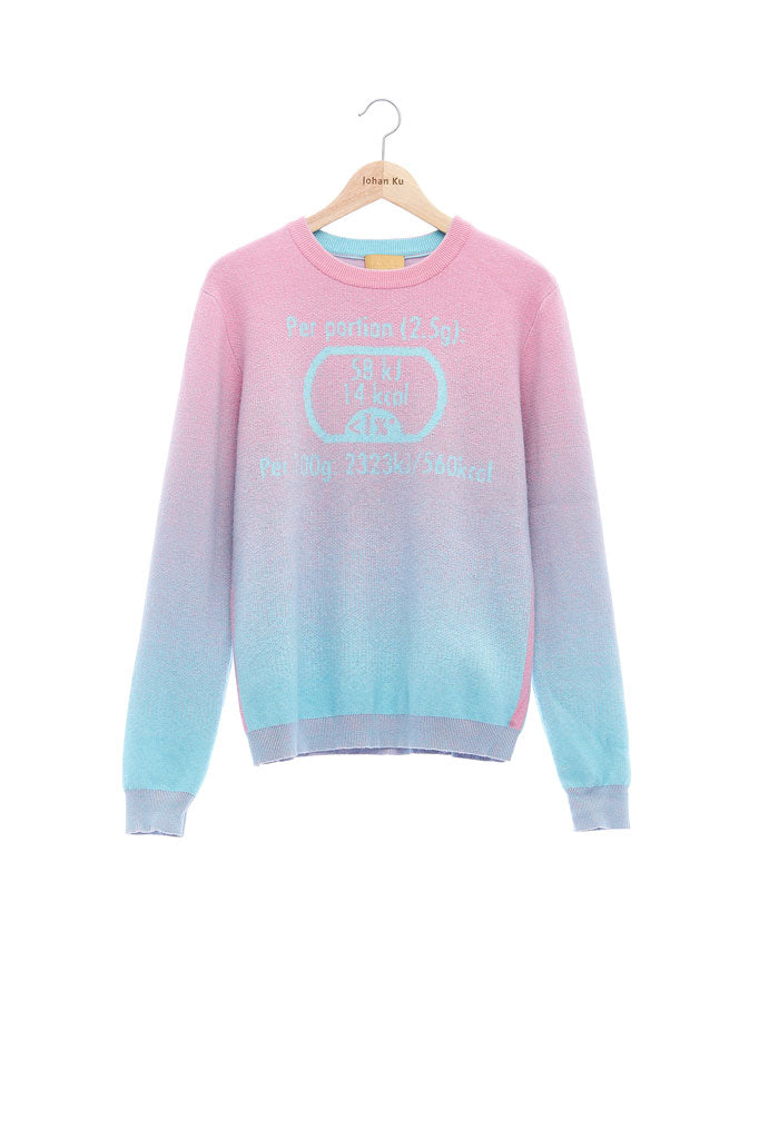 Andy Collection- Calories Graphic Knitted Jacquard Round Neck Top - Pink/Blue - Johan Ku Shop