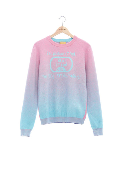 Andy Collection- Calories Graphic Knitted Jacquard Round Neck Top - Pink/Blue - Johan Ku Shop
