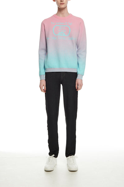 Andy Collection- Calories Graphic Knitted Jacquard Round Neck Top - Pink/Blue - Johan Ku Shop