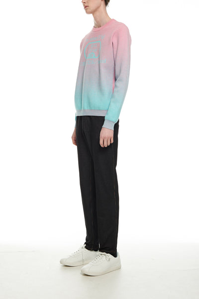 Andy Collection- Calories Graphic Knitted Jacquard Round Neck Top - Pink/Blue - Johan Ku Shop