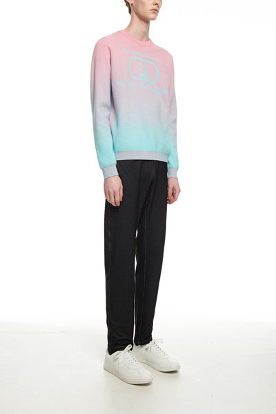 Andy Collection- Calories Graphic Knitted Jacquard Round Neck Top - Pink/Blue - Johan Ku Shop