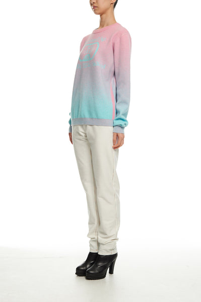 Andy Collection- Calories Graphic Knitted Jacquard Round Neck Top - Pink/Blue - Johan Ku Shop