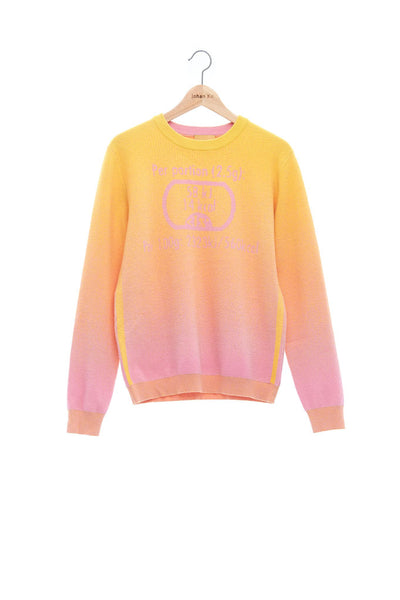 Andy Collection- Calories Graphic Knitted Jacquard Round Neck Top- Yellow/Pink - Johan Ku Shop