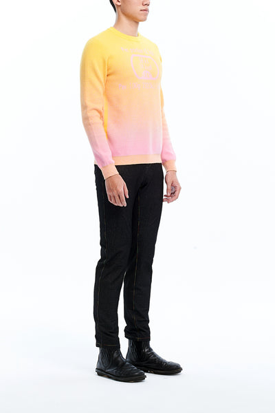 Andy Collection- Calories Graphic Knitted Jacquard Round Neck Top- Yellow/Pink - Johan Ku Shop