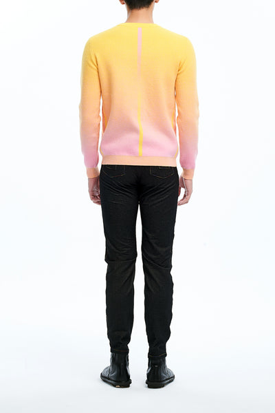 Andy Collection- Calories Graphic Knitted Jacquard Round Neck Top- Yellow/Pink - Johan Ku Shop