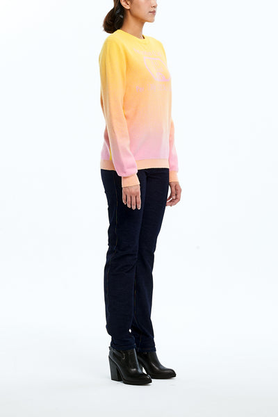 Andy Collection- Calories Graphic Knitted Jacquard Round Neck Top- Yellow/Pink - Johan Ku Shop