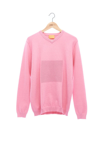 Andy Collection- 2.5D Square Detail Knitted V Neck Top- Pink - Johan Ku Shop