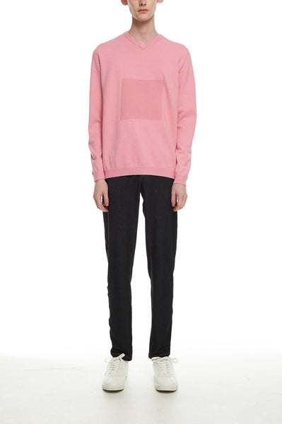 Andy Collection- 2.5D Square Detail Knitted V Neck Top- Pink - Johan Ku Shop