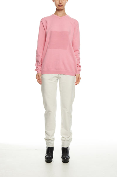 Andy Collection- 2.5D Square Detail Knitted V Neck Top- Pink - Johan Ku Shop