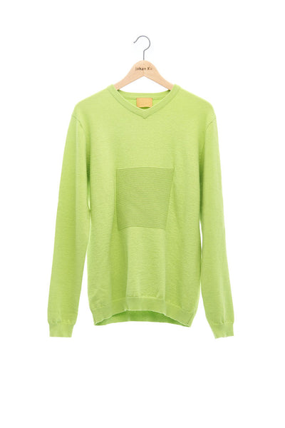 Andy Collection- 2.5D Square Detail Knitted V Neck Top- Grass Green - Johan Ku Shop