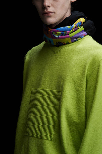 Andy Collection- 2.5D Square Detail Knitted V Neck Top- Grass Green - Johan Ku Shop