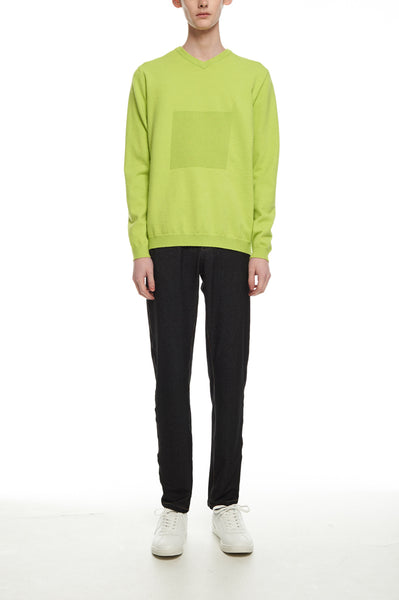 Andy Collection- 2.5D Square Detail Knitted V Neck Top- Grass Green - Johan Ku Shop