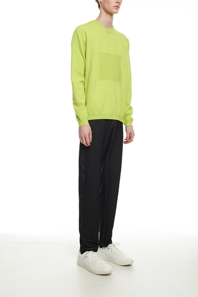 Andy Collection- 2.5D Square Detail Knitted V Neck Top- Grass Green - Johan Ku Shop