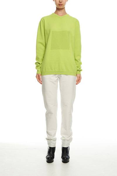 Andy Collection- 2.5D Square Detail Knitted V Neck Top- Grass Green - Johan Ku Shop