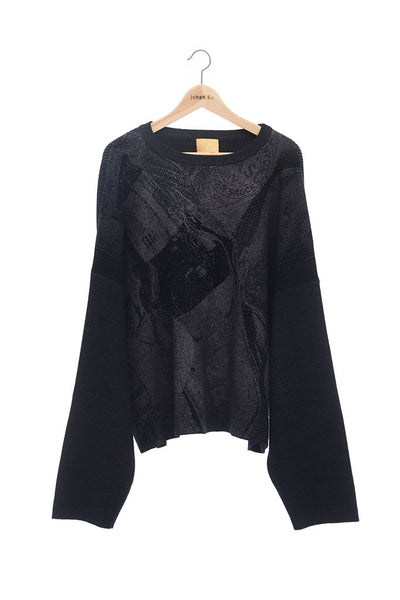 Andy Collection- Over-sized Front Knitted Jacquard Round Neck Top - Johan Ku Shop