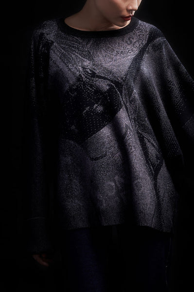 Andy Collection- Over-sized Front Knitted Jacquard Round Neck Top - Johan Ku Shop