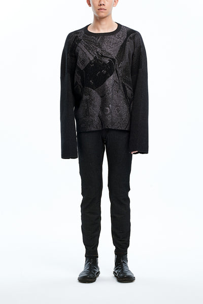 Andy Collection- Over-sized Front Knitted Jacquard Round Neck Top - Johan Ku Shop