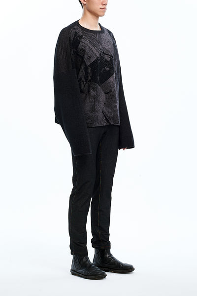 Andy Collection- Over-sized Front Knitted Jacquard Round Neck Top - Johan Ku Shop