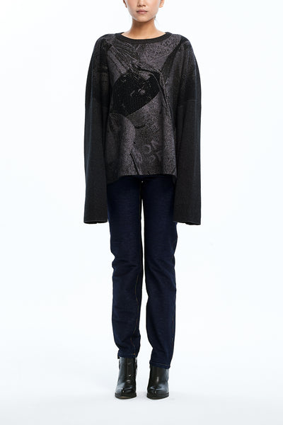 Andy Collection- Over-sized Front Knitted Jacquard Round Neck Top - Johan Ku Shop
